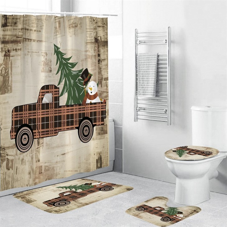 Children's Cute Cartoon Christmas Tree Snowman Car Shower Curtain 3D Digital Printing Waterproof Bathroom Curtain