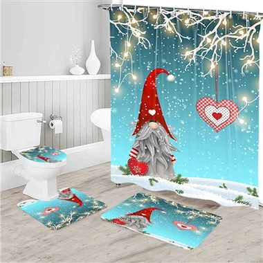 Karikatūra Santa dušas aizkars Poliestera ūdensnecaurlaidīgs vannas istabas aizkaru paklājs grīdas paklājs dušas aizkaru četru daļu komplekts